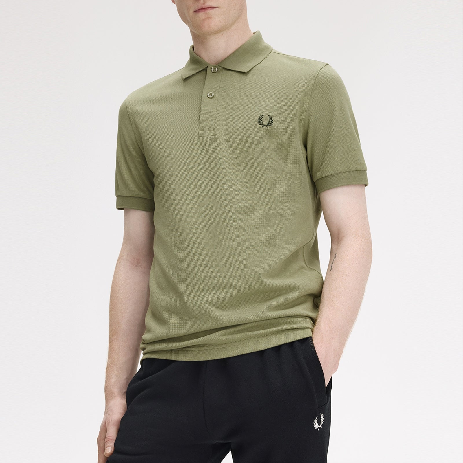 Fred Perry Men Light Green Plain Logo Polo T-shirt