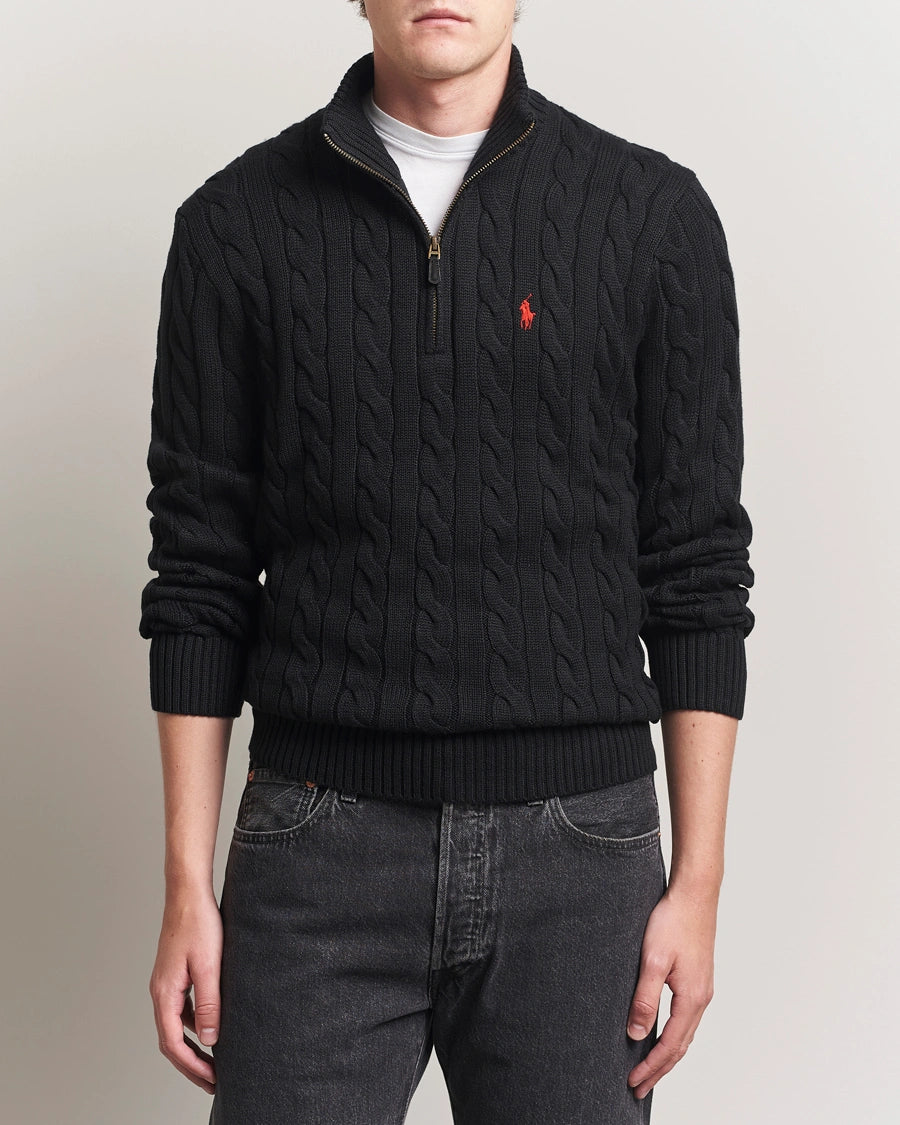 Polo Ralph Lauren Cable Half Zip Polo Black Sweater