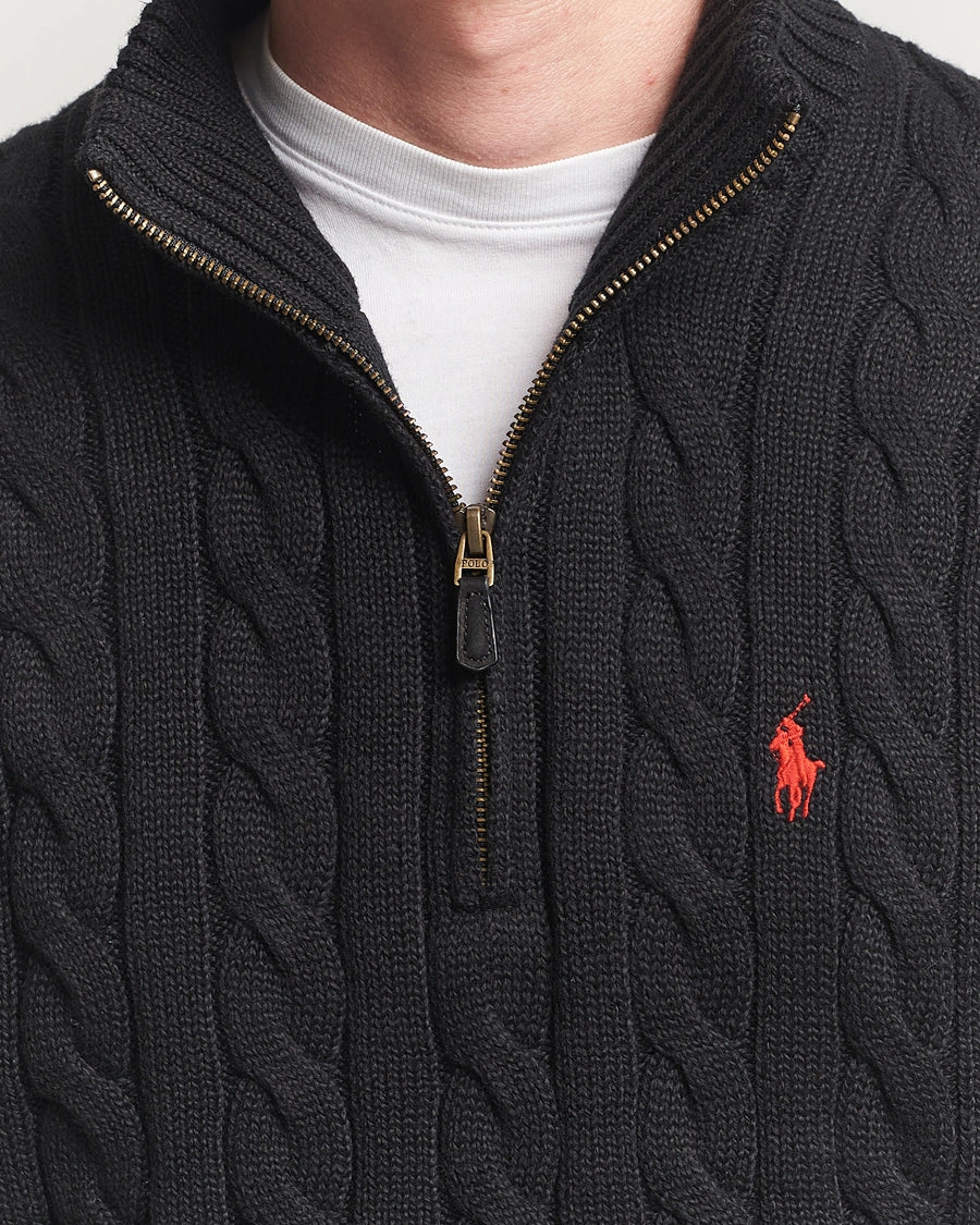 Polo Ralph Lauren Cable Half Zip Polo Black Sweater