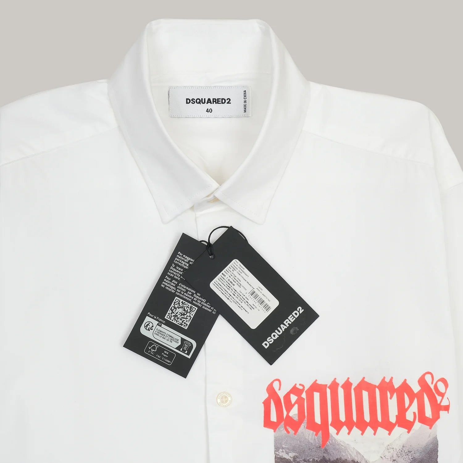 DSQUARED2 Opulent Pearl White Classic Fit Long Sleeve Button-Up Shirt