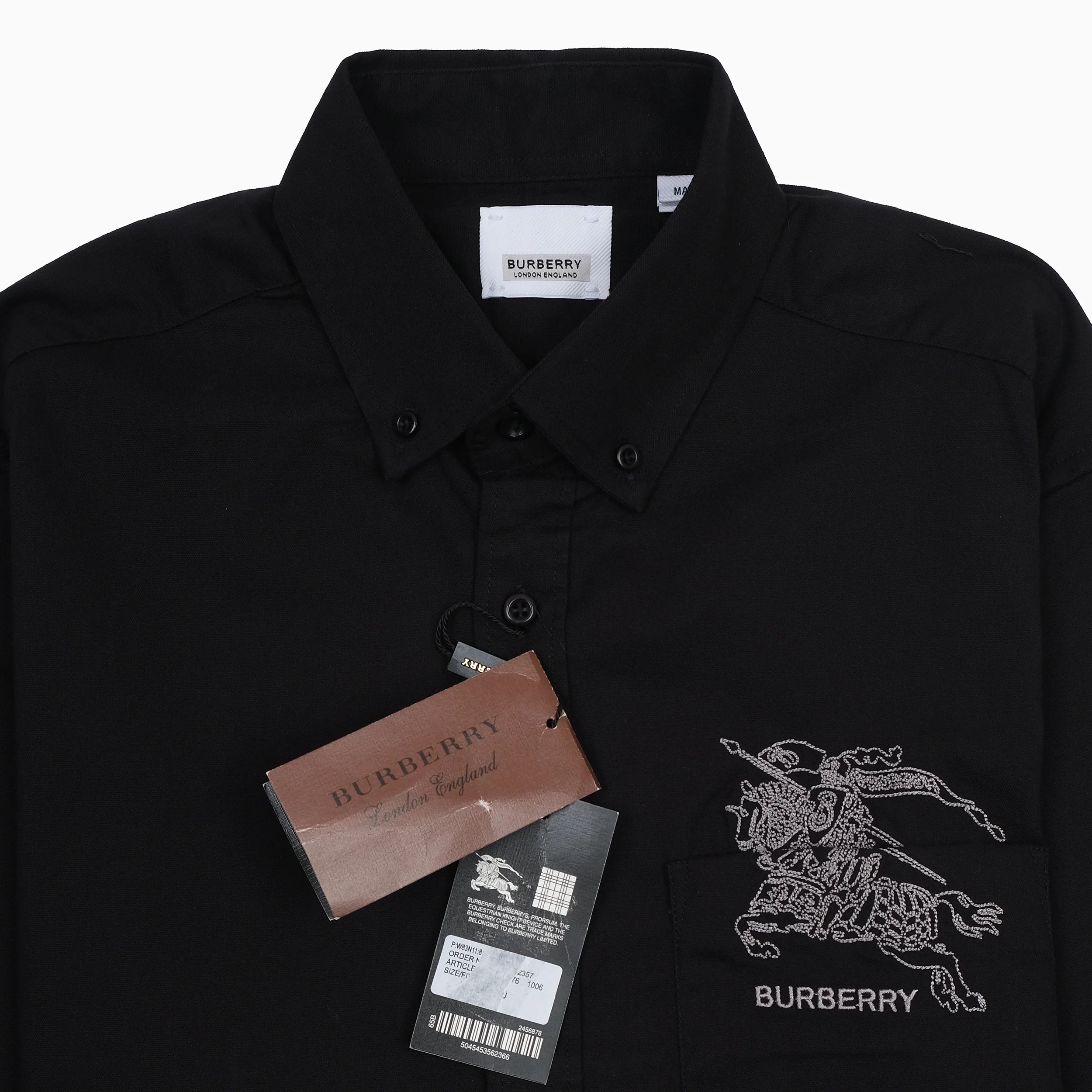 Burberry Black Embroidered Logo Button-Up Shirt