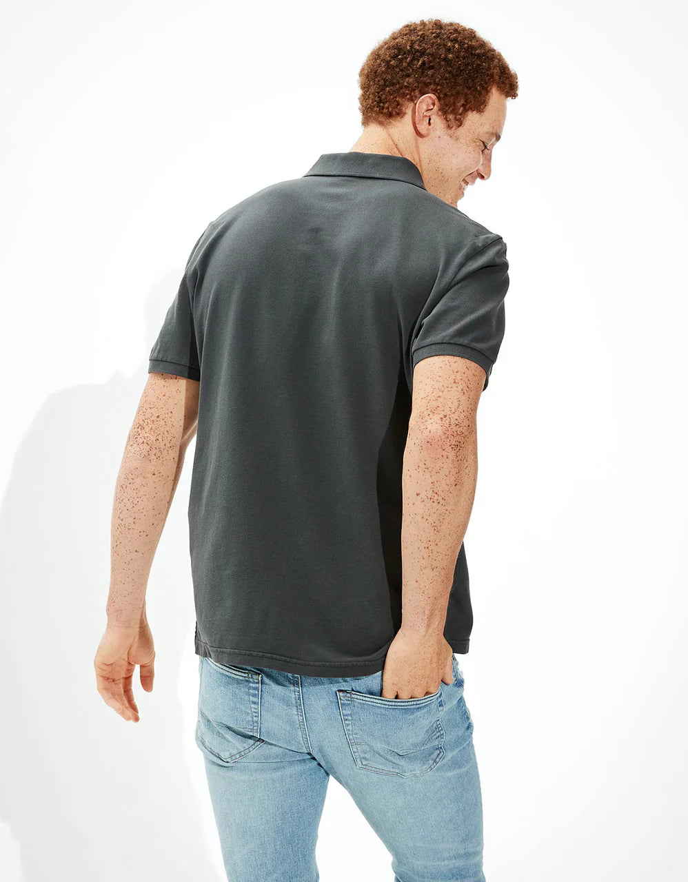 American Eagle Melange Grey Polo T-Shirt