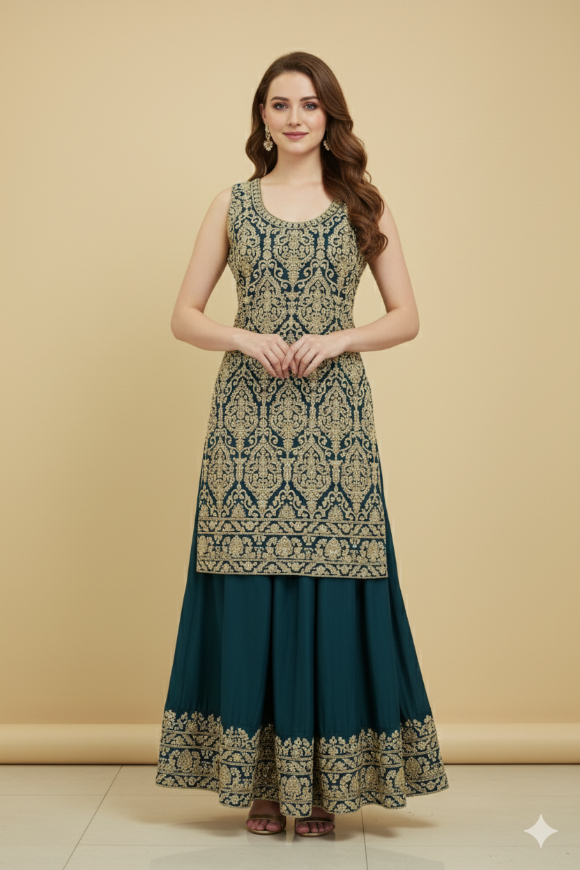 PAKISTANI THREAD WORK SUIT WITH HANDWORK DIVIDER