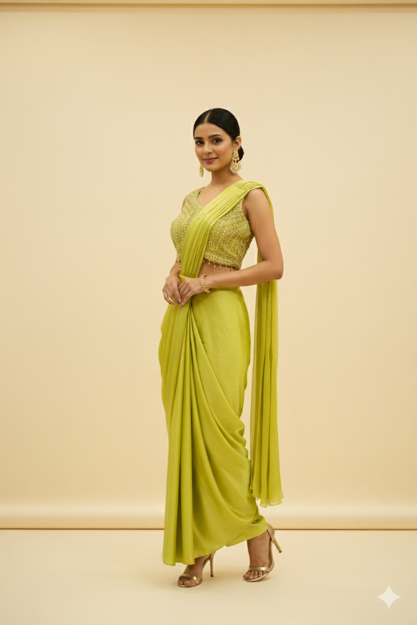 PEARL WORK EMBELLISHED BLOUSE & SAREE