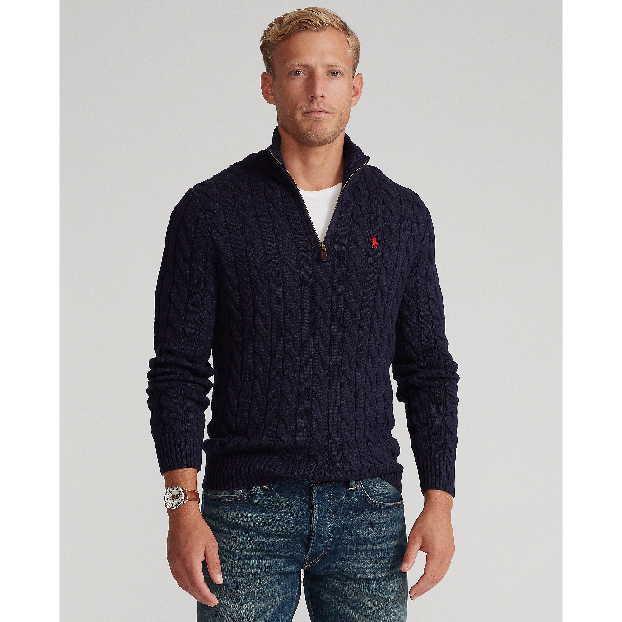 Polo Ralph Lauren Cable-Knit Cotton Quarter-Zip Sweater