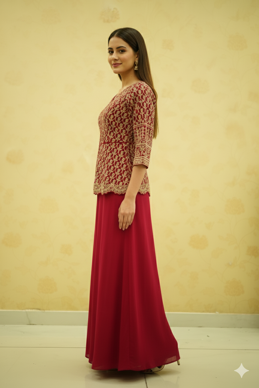 Ready To Wear Peplum with Sharara & Dupatta For Girls