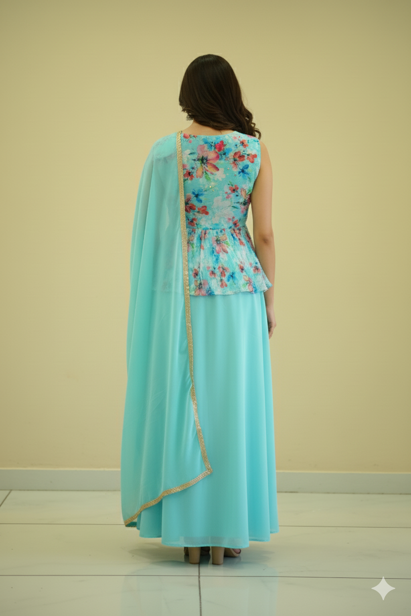 POUR GEORGETTE PEPLUM WITH SHARARA