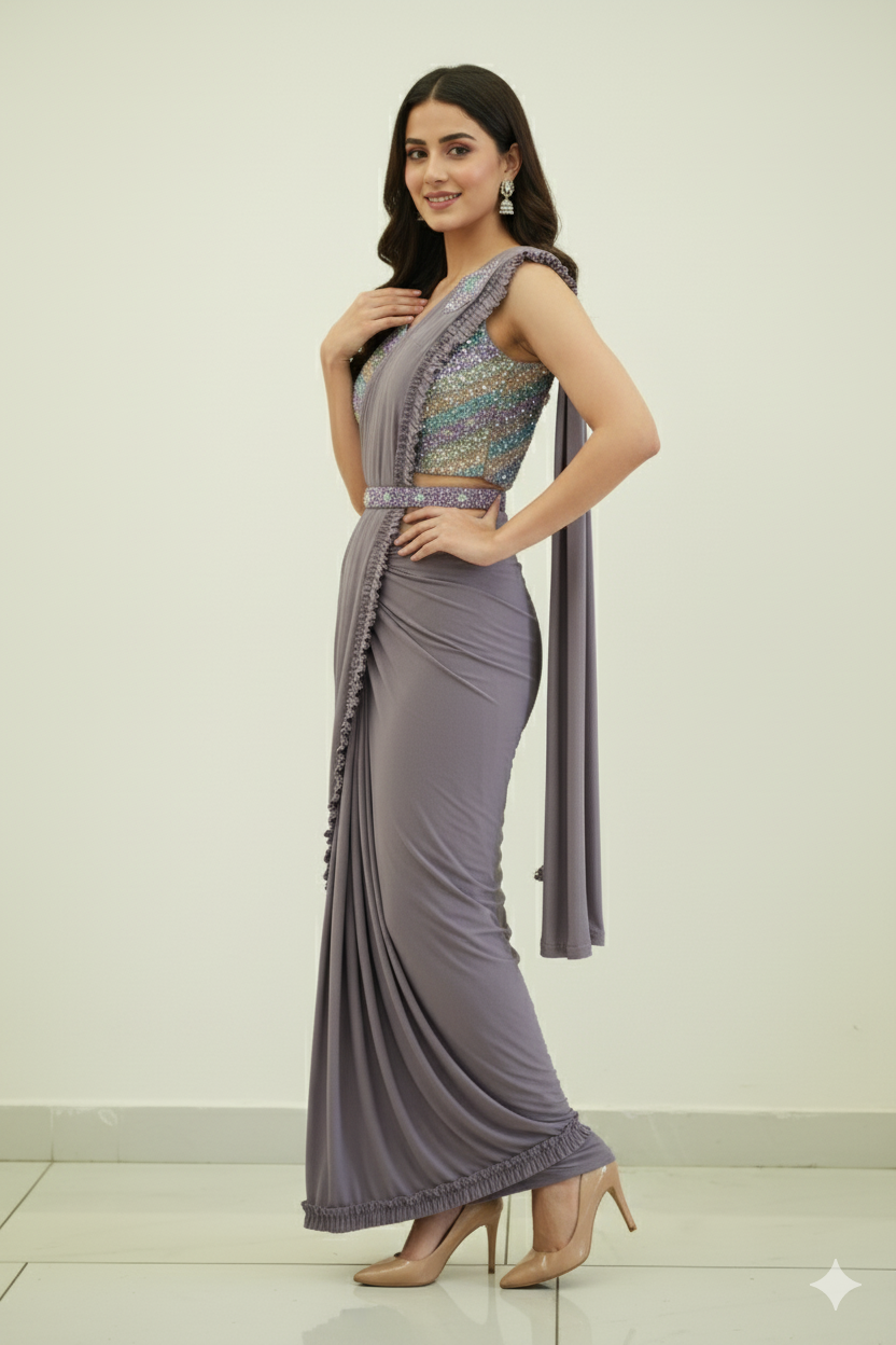 COMFORT PRE-DRAPED SAREE WITH BELT