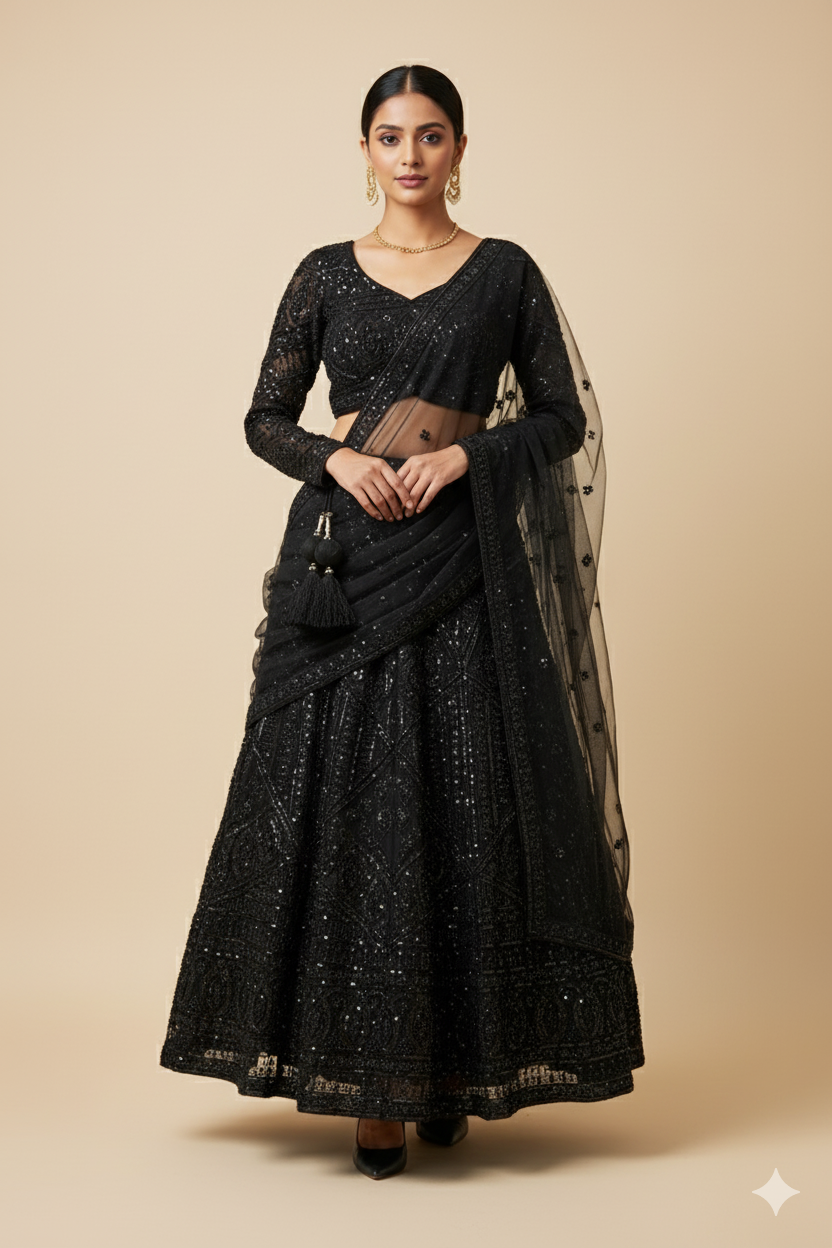 Women's Sequins Thread Embroidered Georgette Lehenga Choli With Dupatta