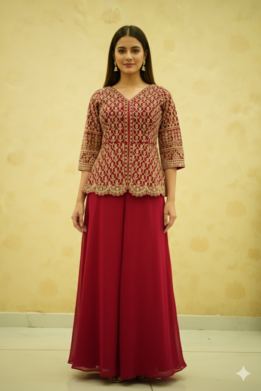 Ready To Wear Peplum with Sharara & Dupatta For Girls
