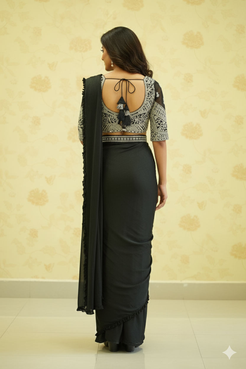 DESIGNER PRE-DRAPED SAREE WITH BELT