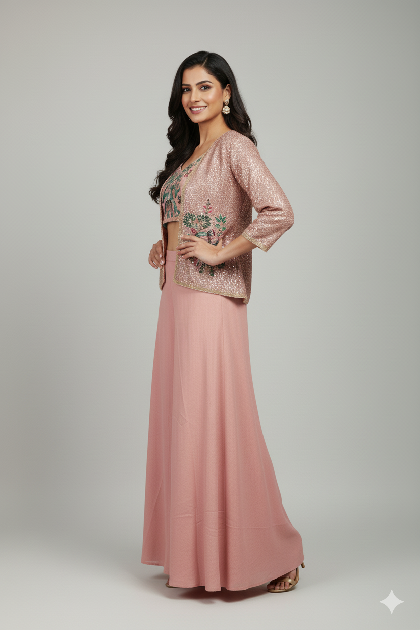 LIGHT PINK EMBELLISHED BLOUSE & JACKET SET