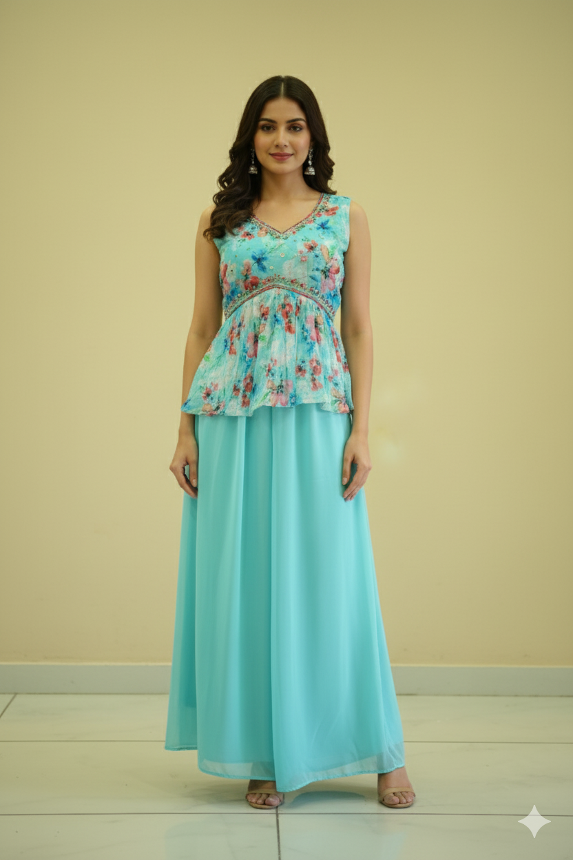 POUR GEORGETTE PEPLUM WITH SHARARA