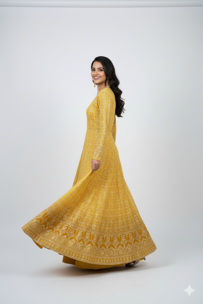 Ready To Wear Front Cut Thread Work Dress With Skirt & Dupatta