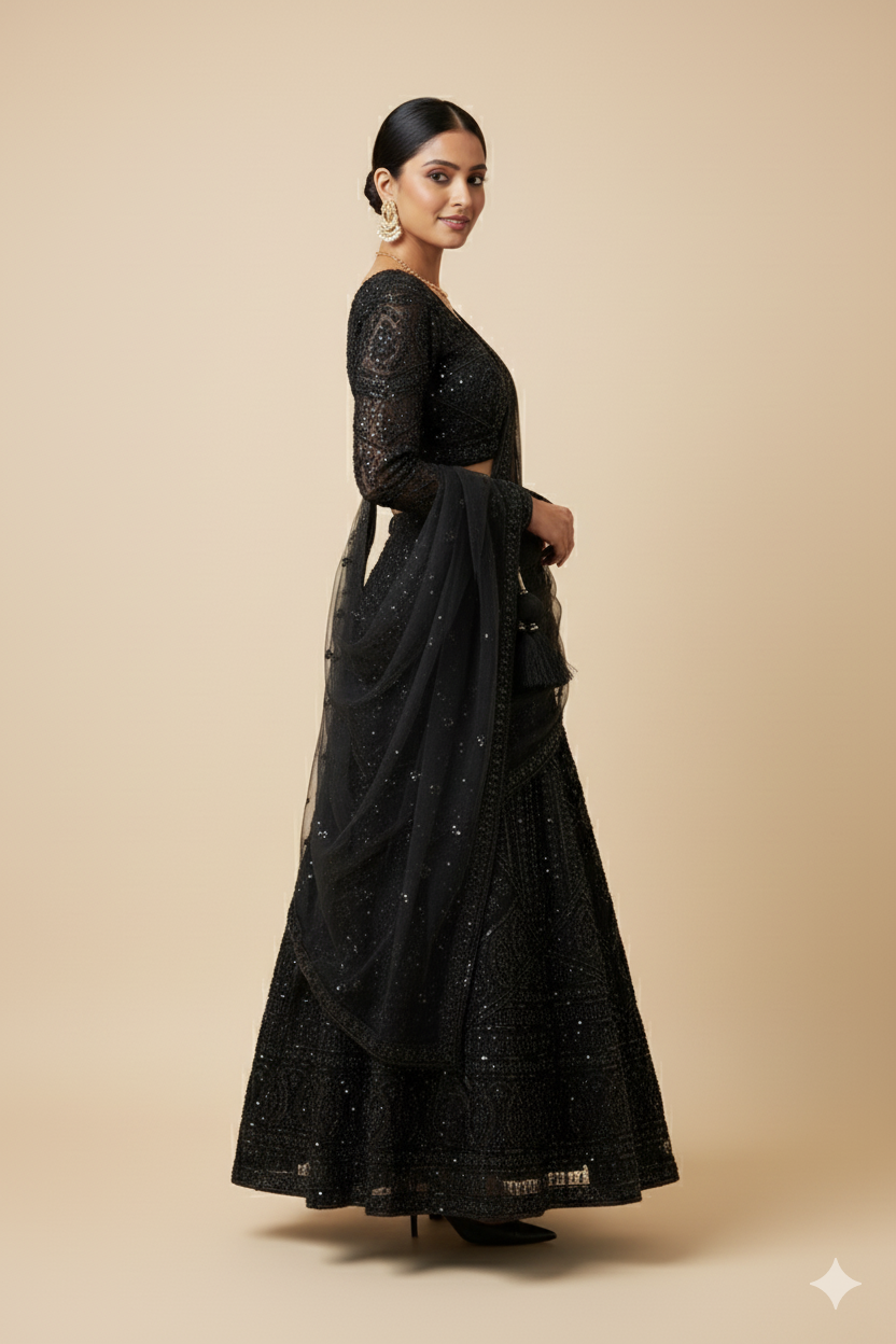 Women's Sequins Thread Embroidered Georgette Lehenga Choli With Dupatta