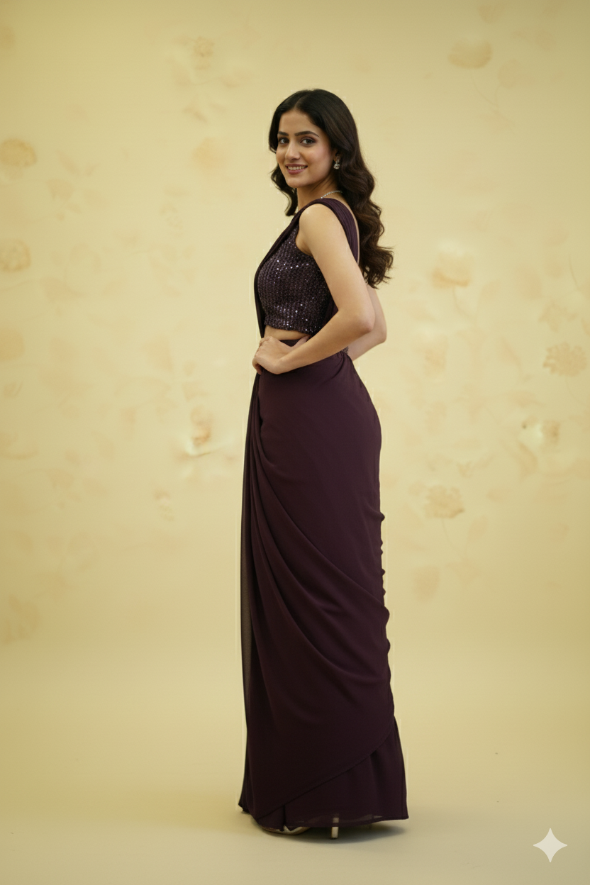 COMFORT PRE-DRAPED SAREE WITH DESIGNER BLOUSE