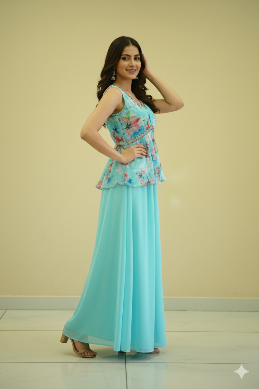 POUR GEORGETTE PEPLUM WITH SHARARA