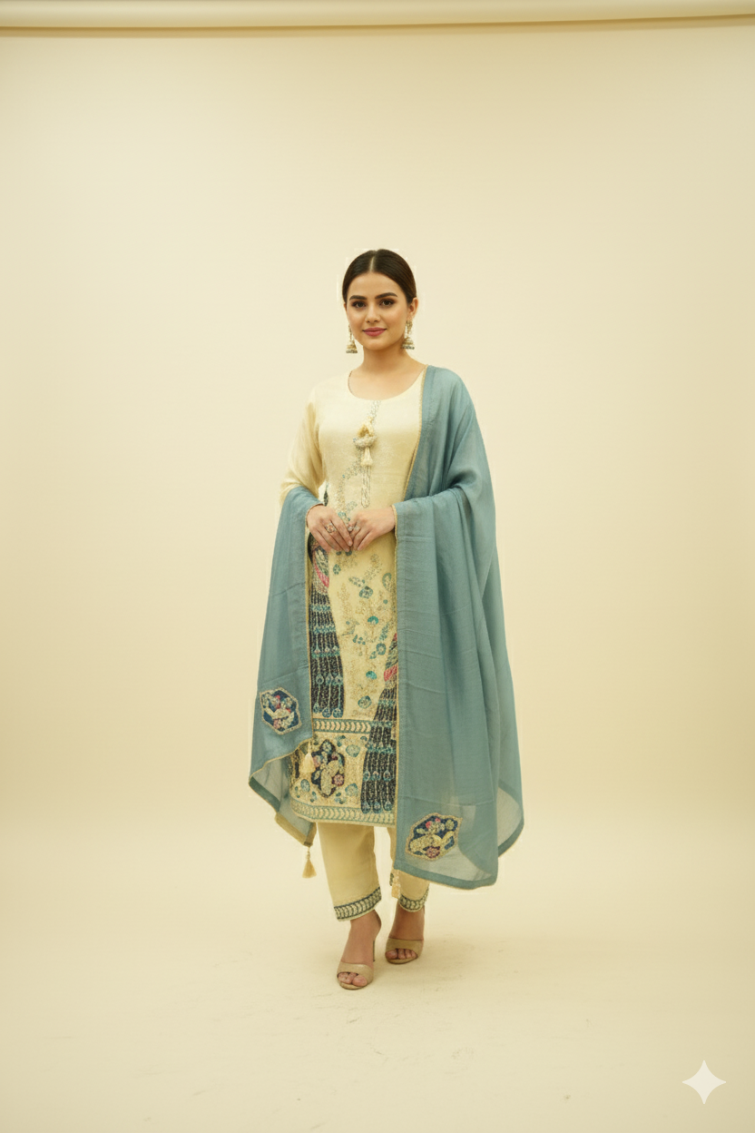 Ready To Wear Peackok Silk Designer Kurti Suit