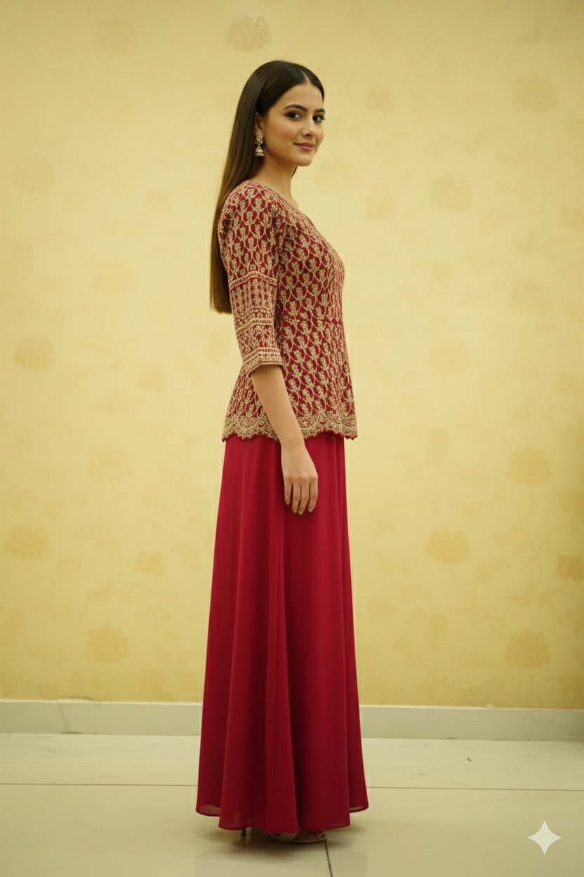 Ready To Wear Peplum with Sharara & Dupatta For Girls