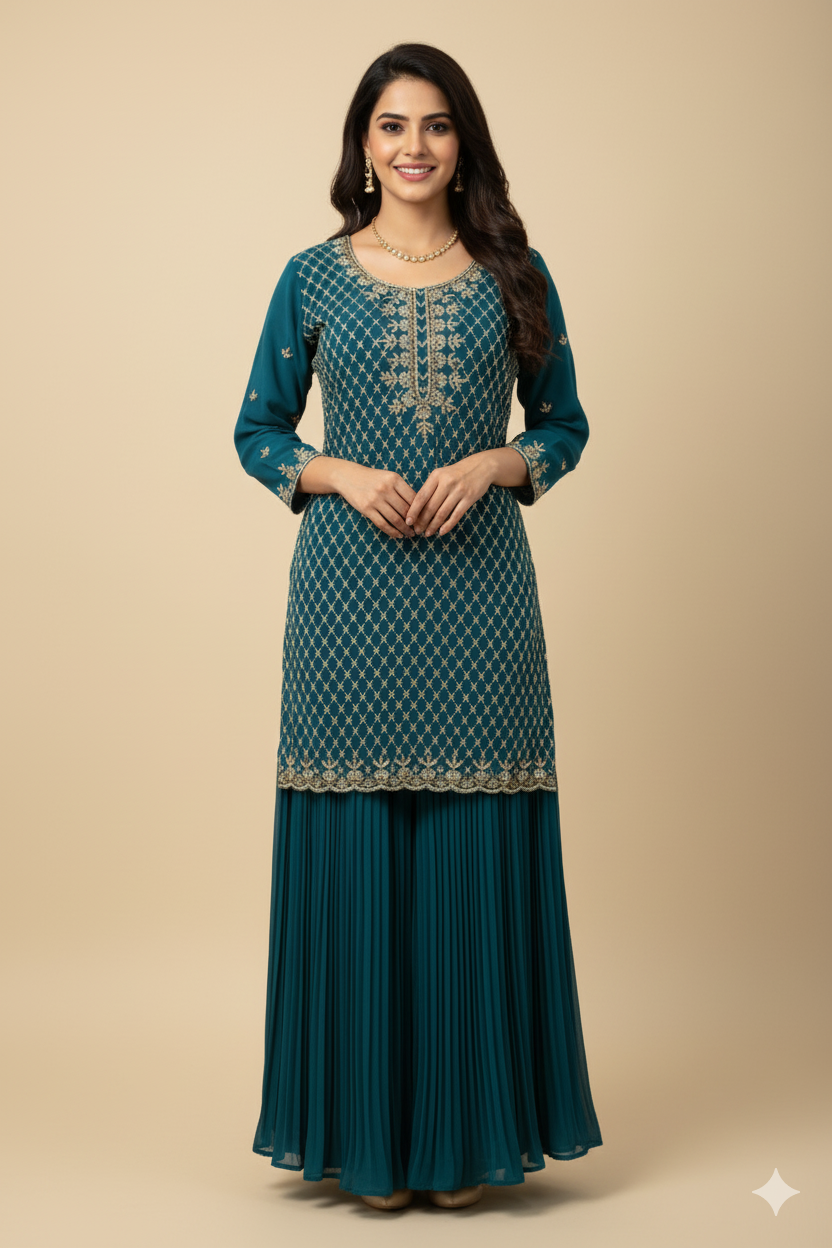 POUR GEORGETTE HANDWORK GARARA DRESS WITH DUPATTA