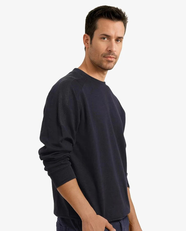 Rare Rabbit Cozy Charcoal Crewneck Sweatshirt with Stylish Mesh Accents