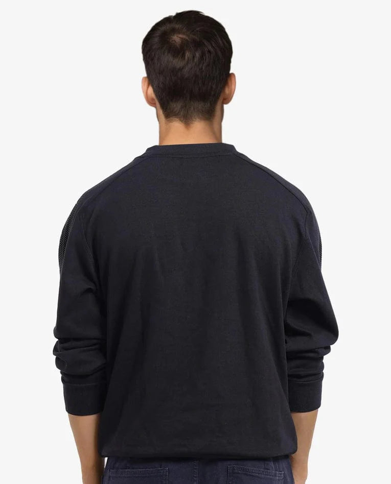 Rare Rabbit Cozy Charcoal Crewneck Sweatshirt with Stylish Mesh Accents