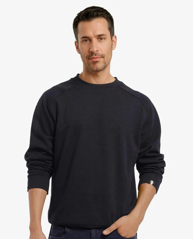 Rare Rabbit Cozy Charcoal Crewneck Sweatshirt with Stylish Mesh Accents