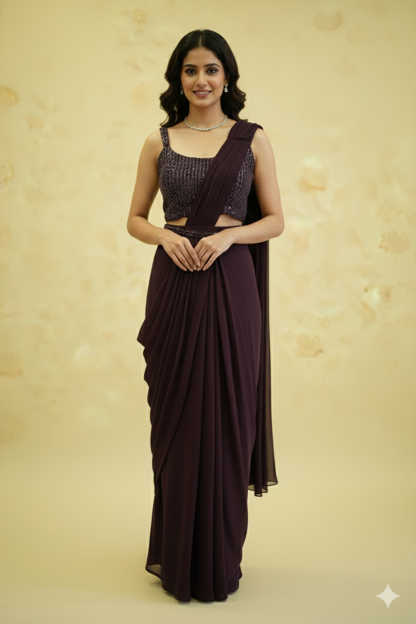 COMFORT PRE-DRAPED SAREE WITH DESIGNER BLOUSE