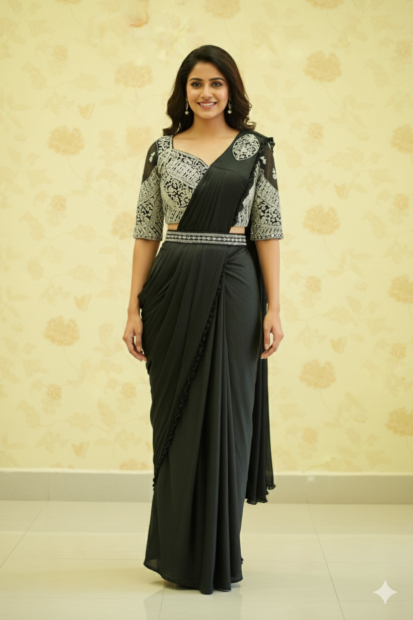 DESIGNER PRE-DRAPED SAREE WITH BELT