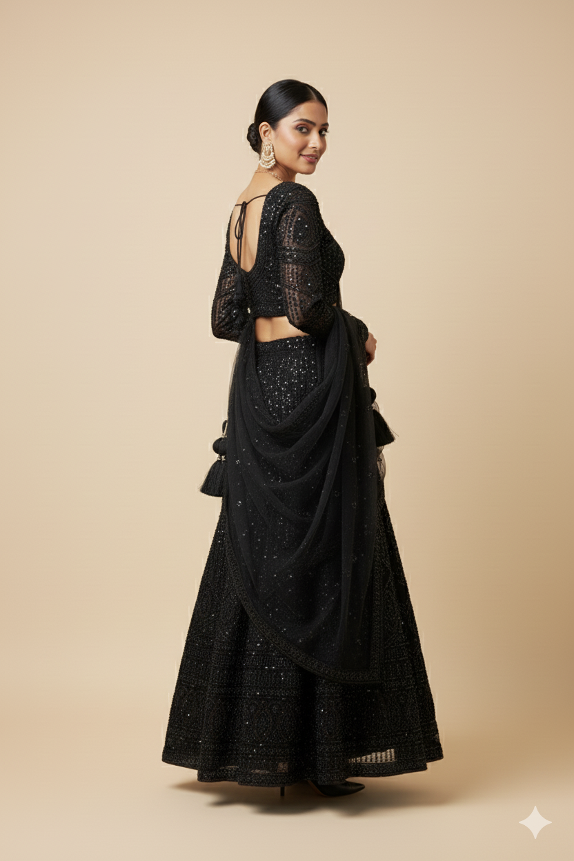 Women's Sequins Thread Embroidered Georgette Lehenga Choli With Dupatta