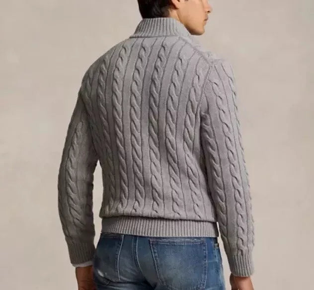 Polo Ralph Lauren Men’s Cable-Knit Cotton Quarter-Zip Sweater Grey